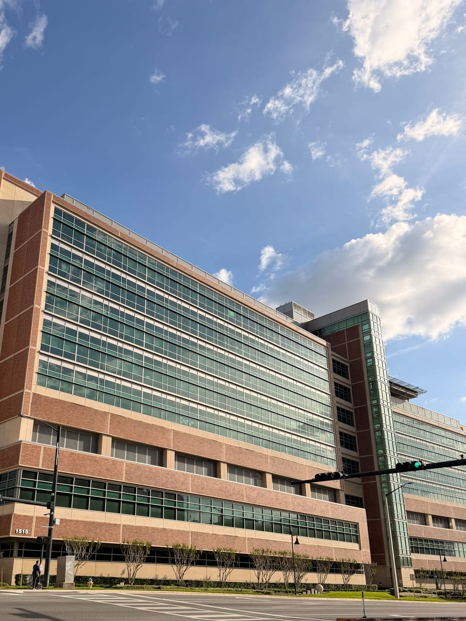 Hospital building under a blue sky