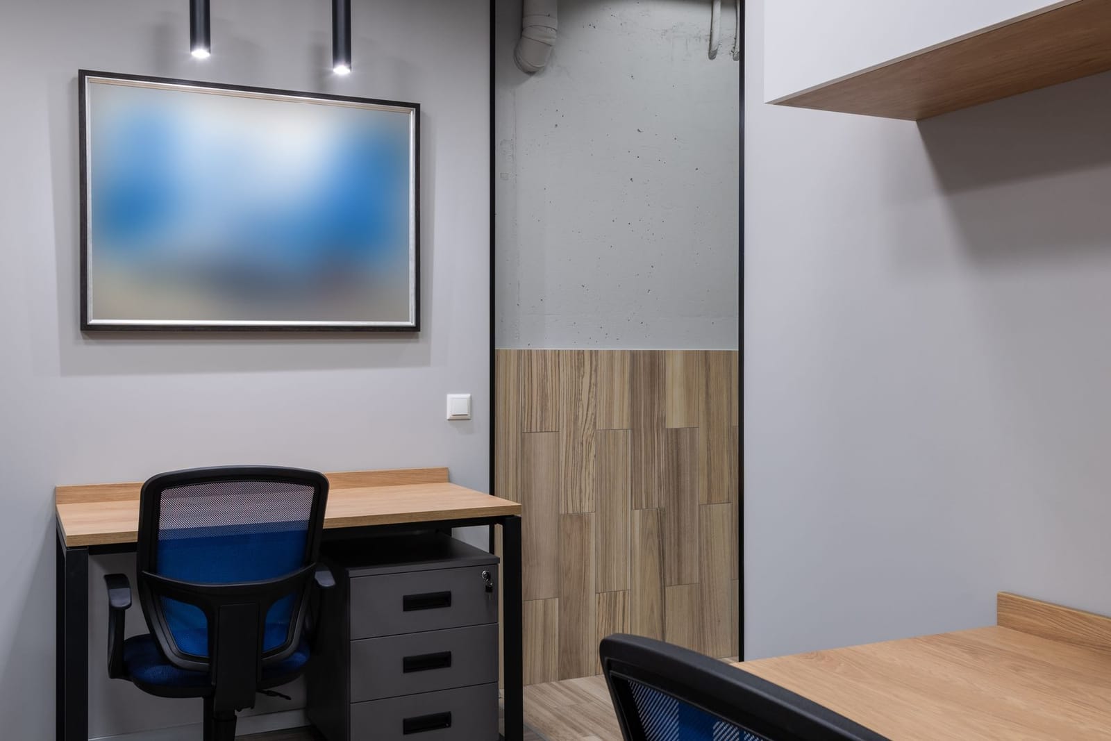 Modern office interior with wooden panelling
